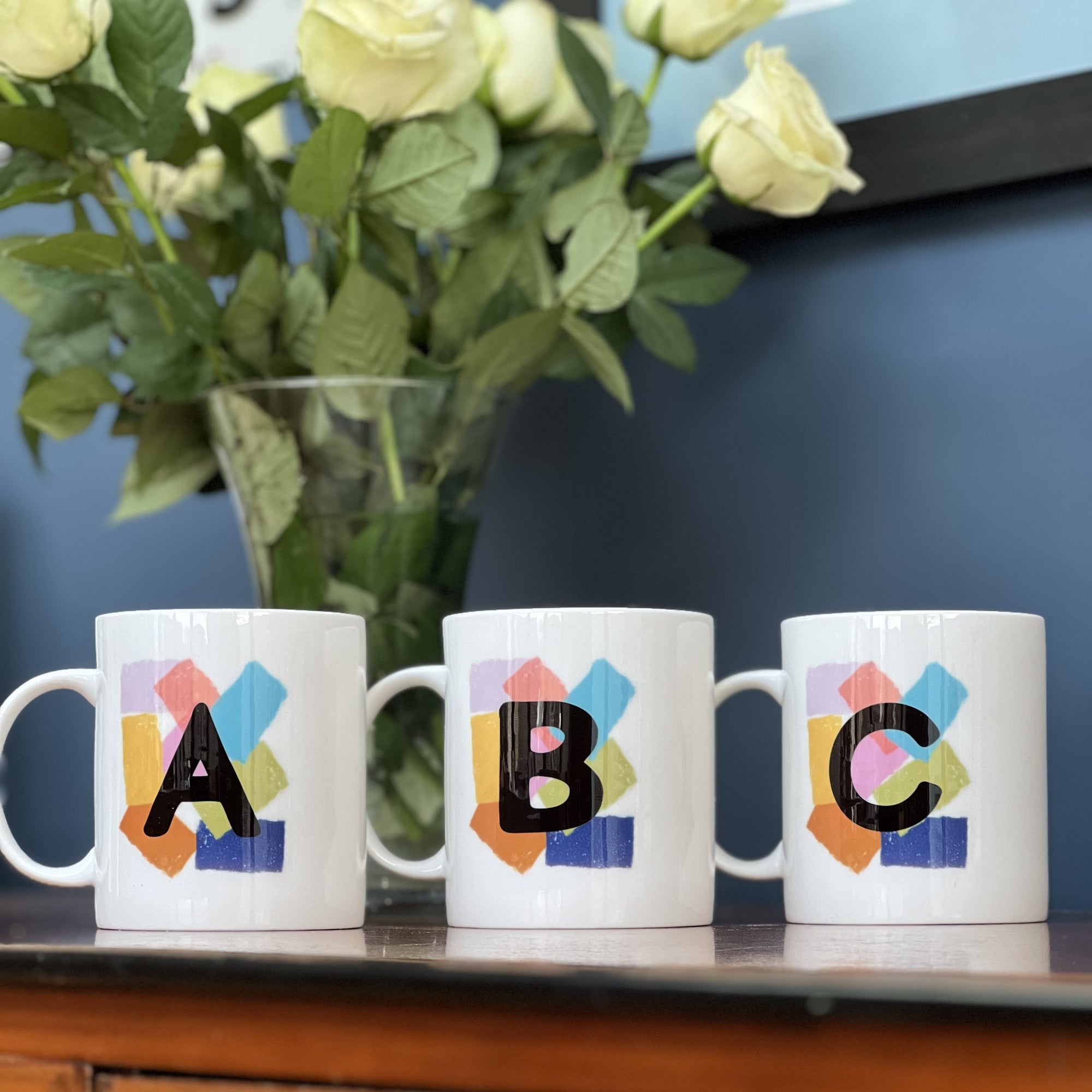 Bone China Initial Mug With Bold Abstract Design