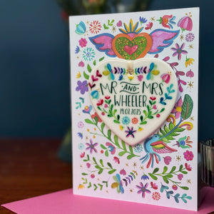 Mexican Wedding Card With Personalised Ceramic Keepsake - Mexican Folksy Wedding Card