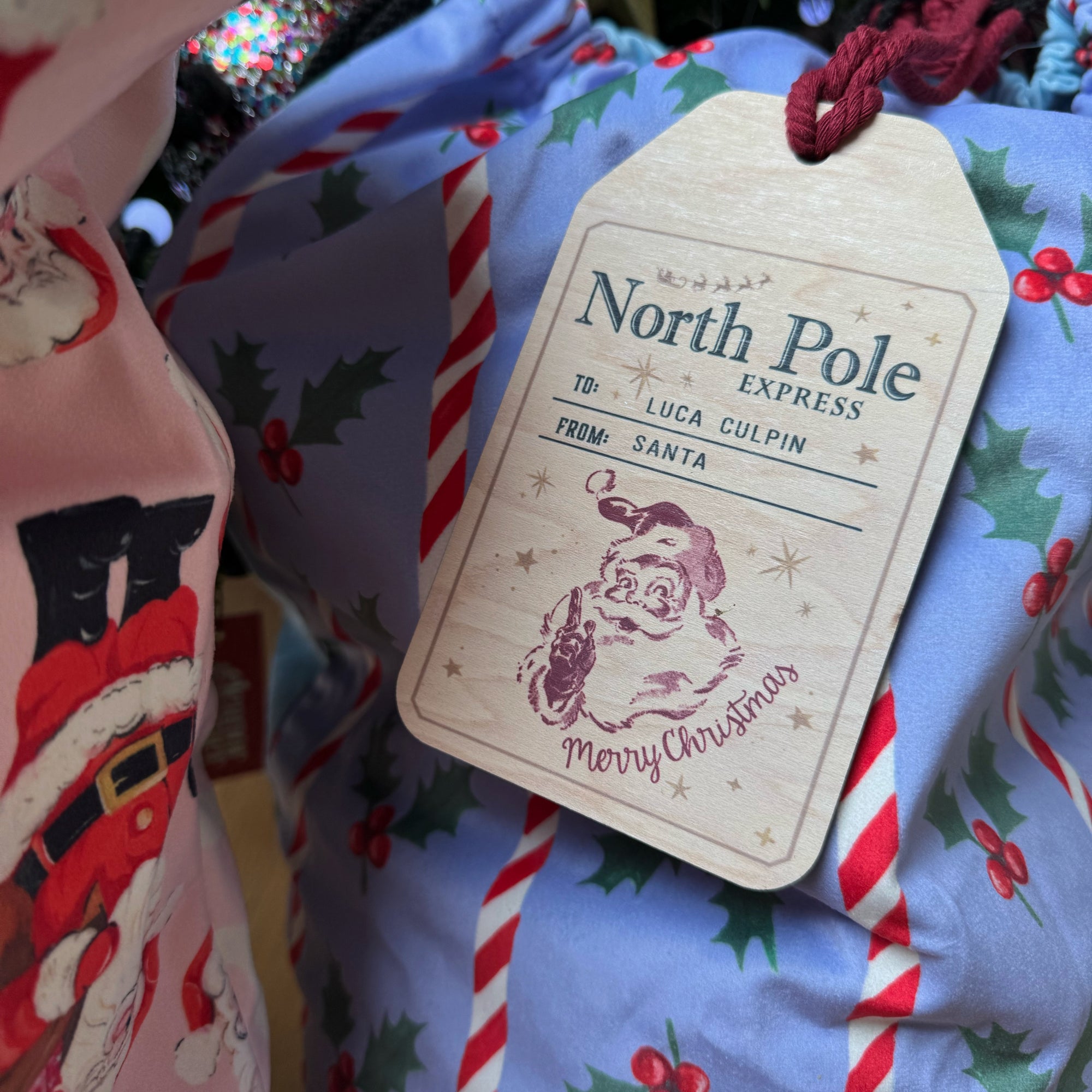 North Pole Express Delivery Tag for presents sack
