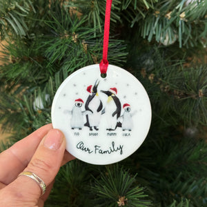 Personalised Family Bauble, Penguin Design