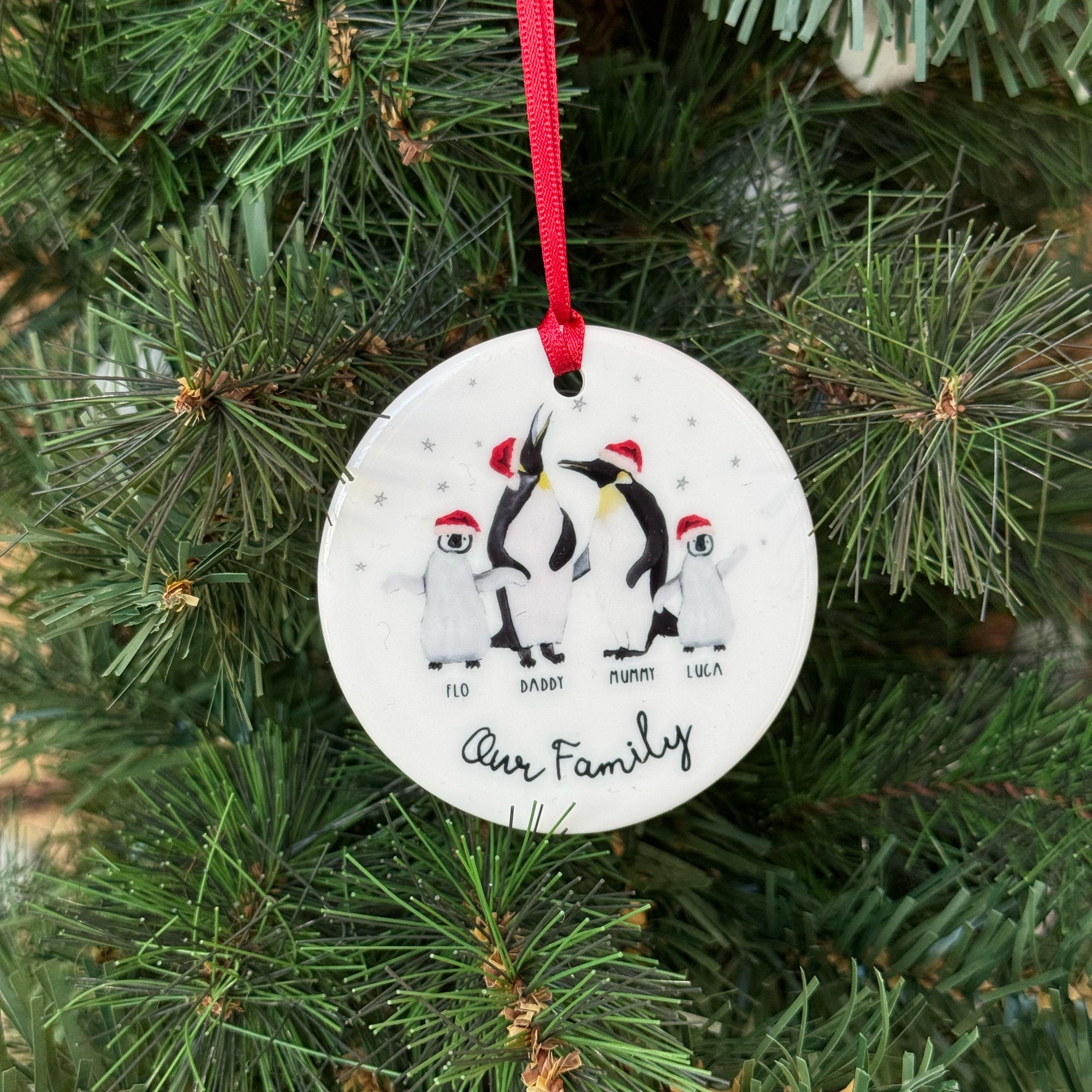 Personalised Family Bauble, Penguin Design