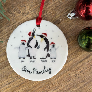 Personalised Family Bauble, Penguin Design