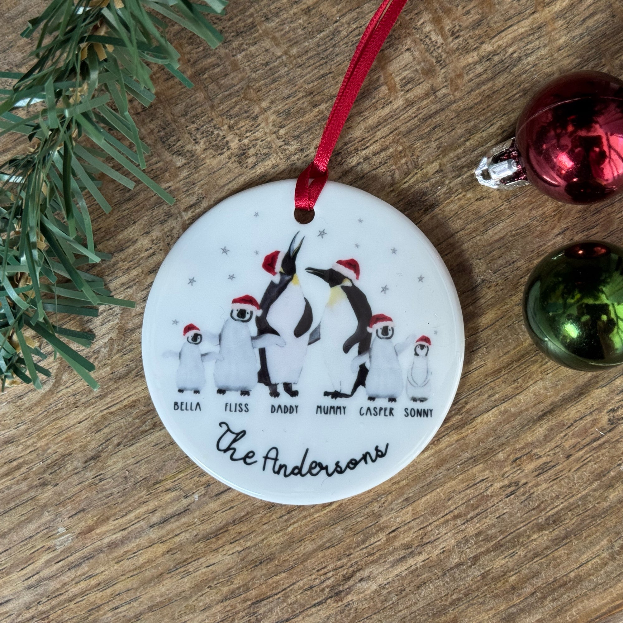 Personalised Family Bauble, Penguin Design