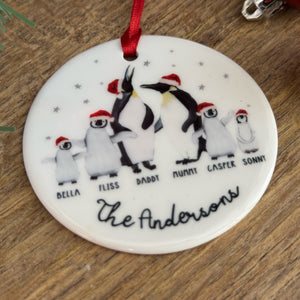 Personalised Family Bauble, Penguin Design