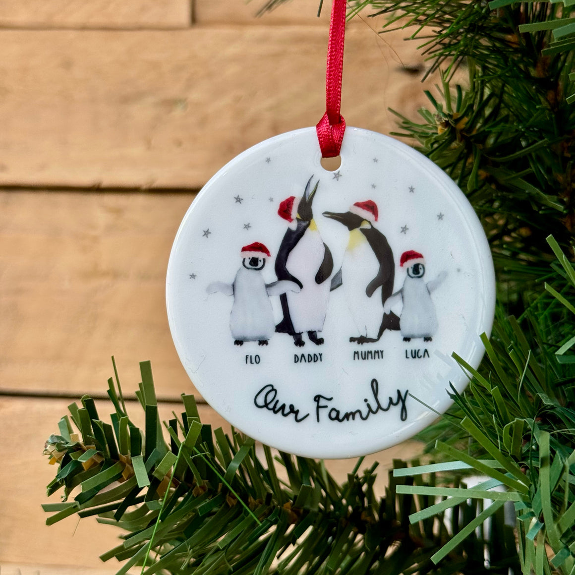 Personalised Family Bauble, Penguin Design