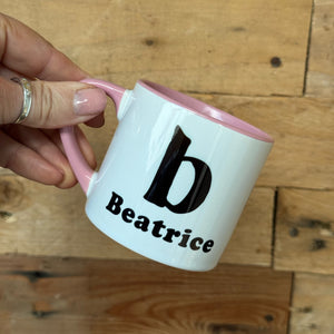 Childrens Small China Cup With Bold Black Initial And Name