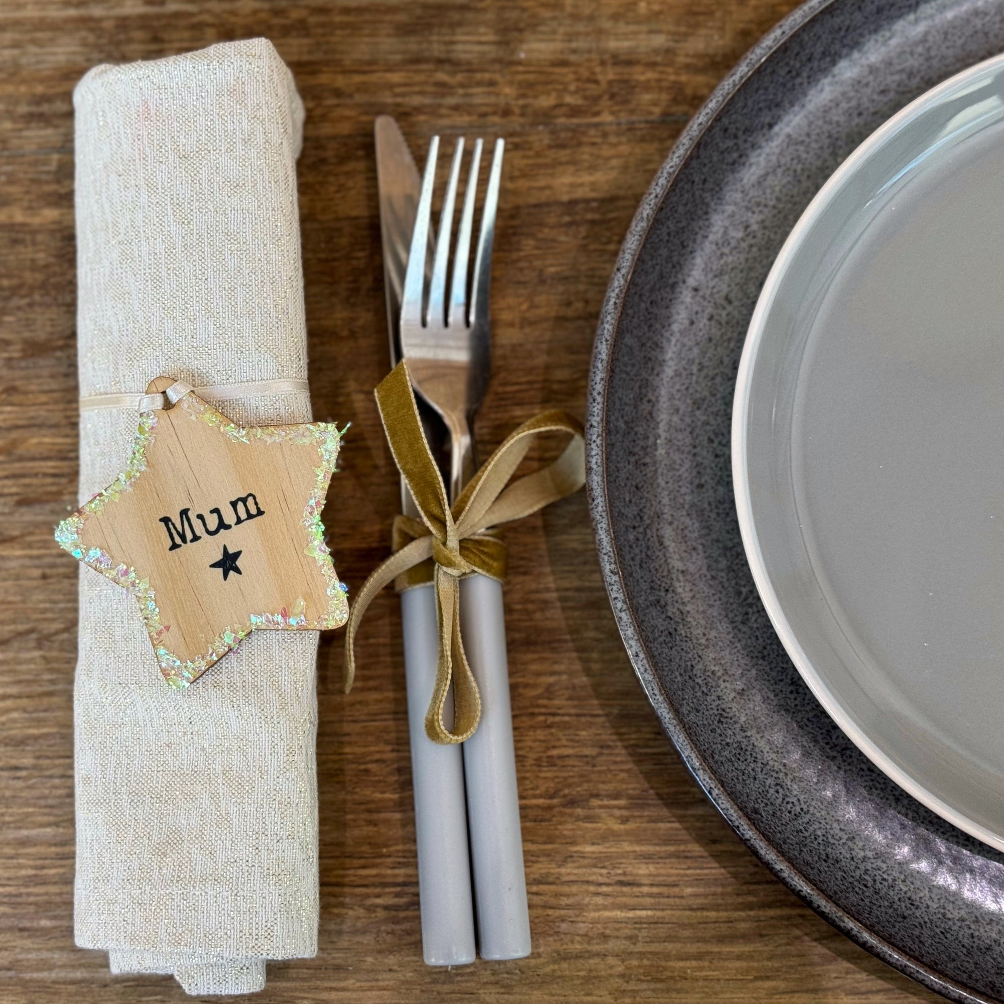 Personalised Wooden Star Bauble / Place Setting In One