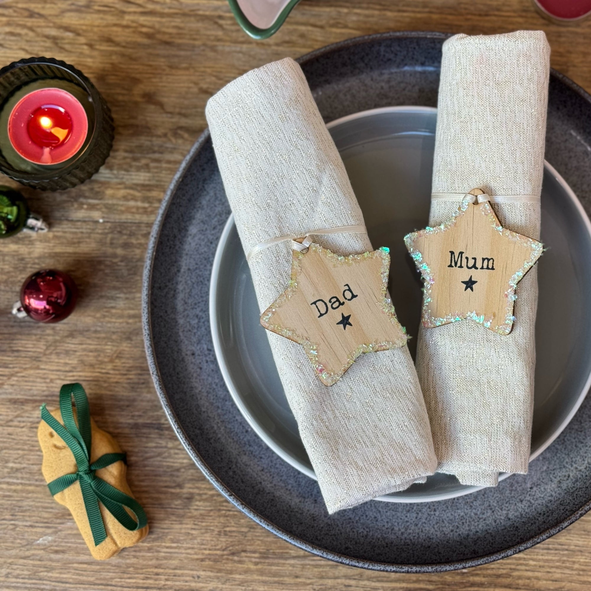 Personalised Wooden Star Bauble / Place Setting In One