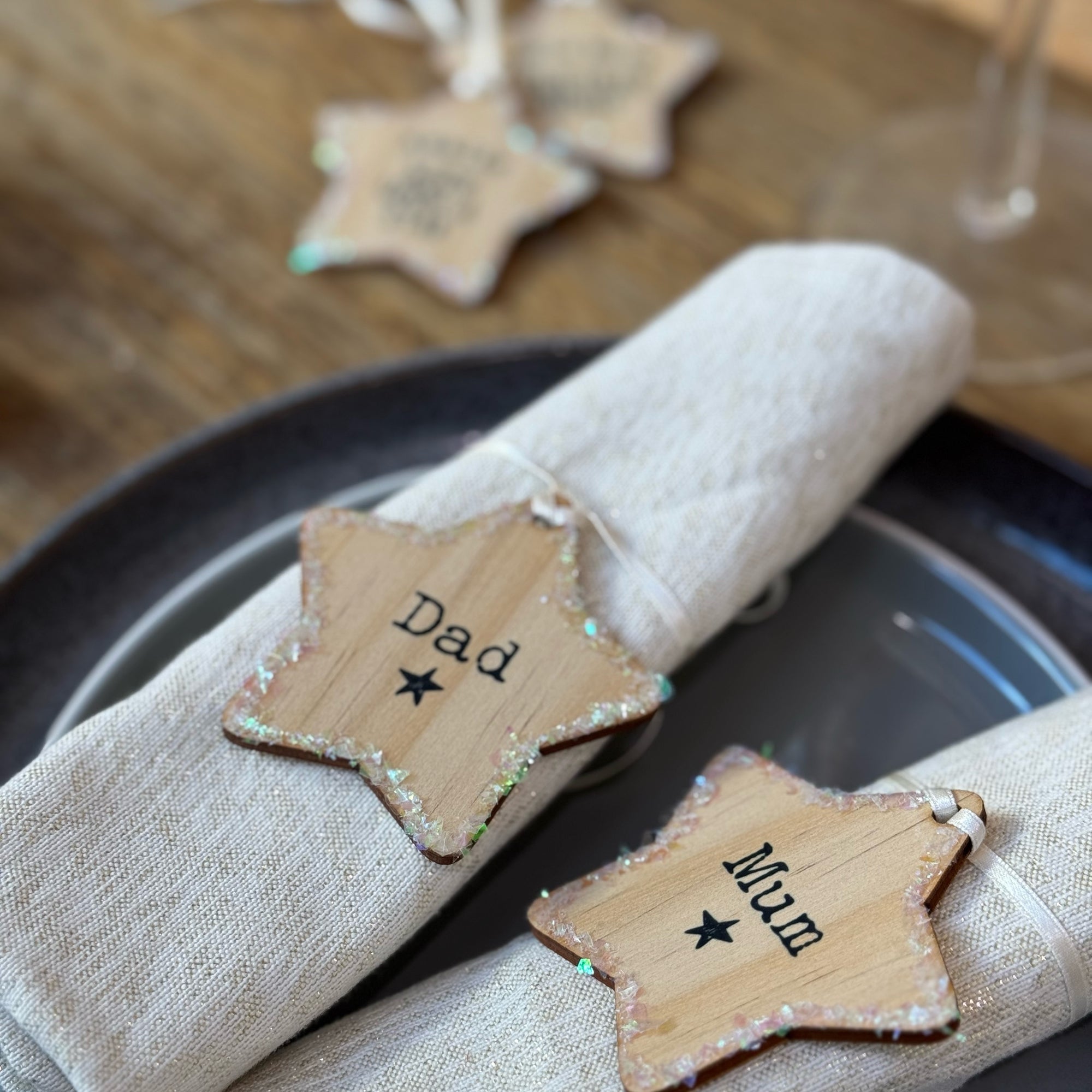 Personalised Wooden Star Bauble / Place Setting In One