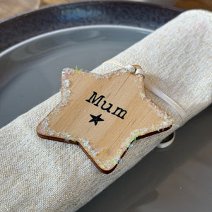 Personalised Wooden Star Bauble / Place Setting In One