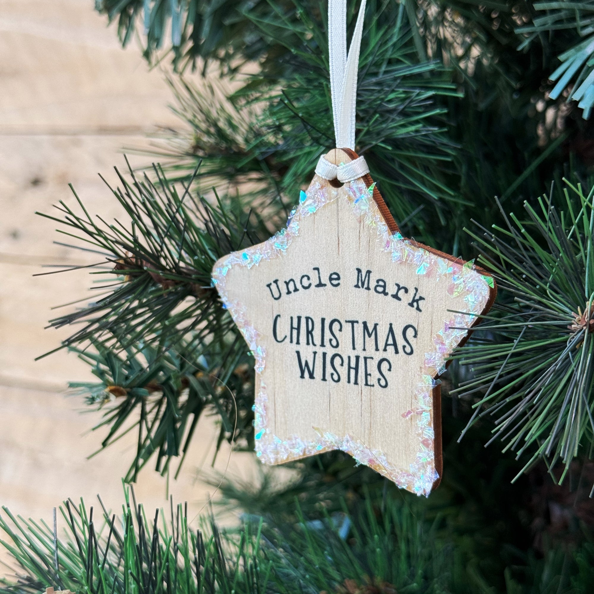 Personalised Wooden Star Bauble / Place Setting In One