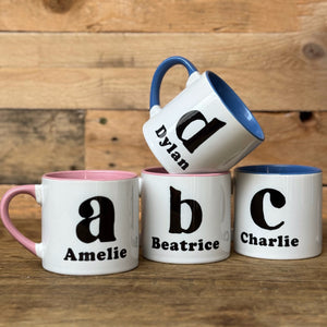 Childrens Small China Cup With Bold Black Initial And Name