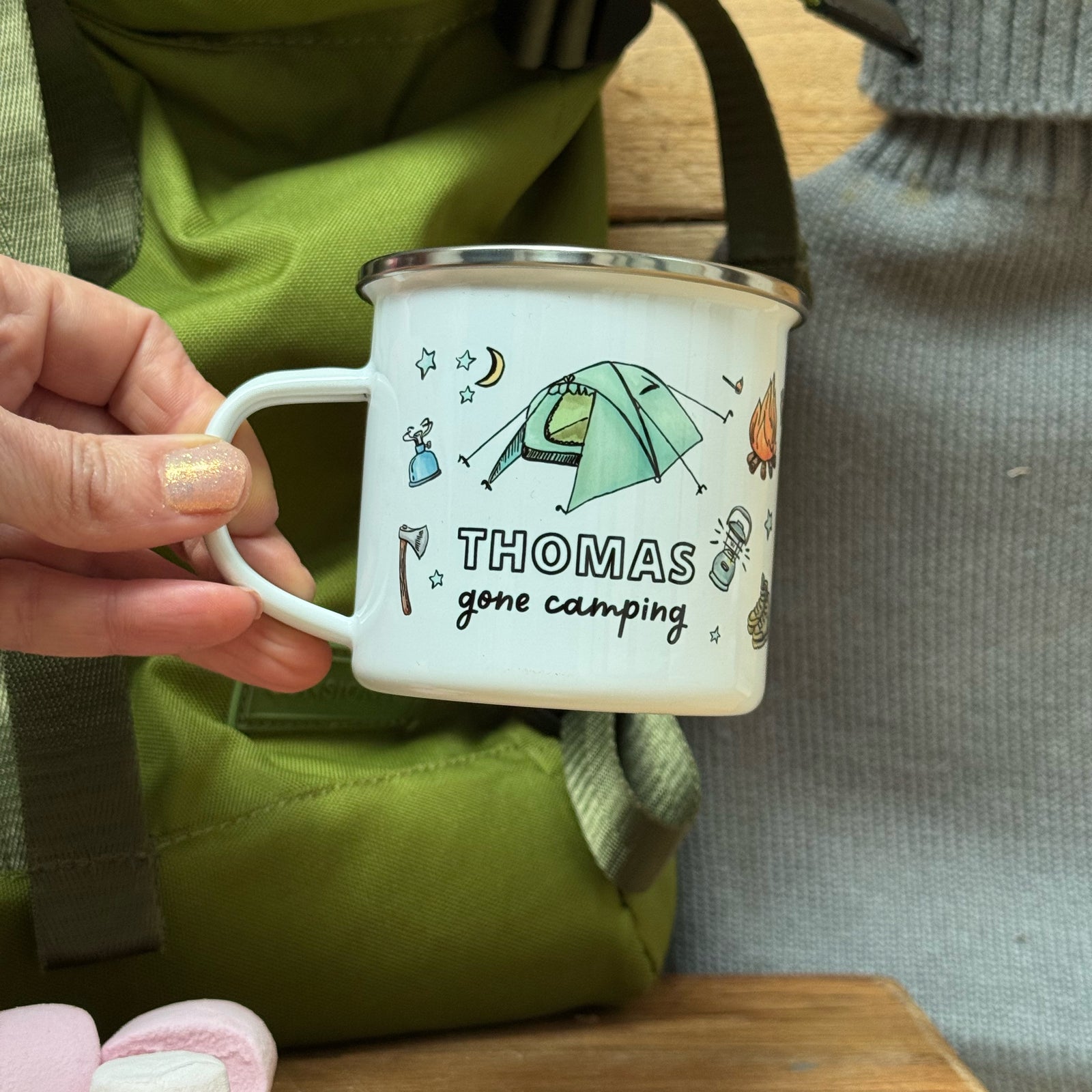 Tn Mug with camping illustrations wraparound
