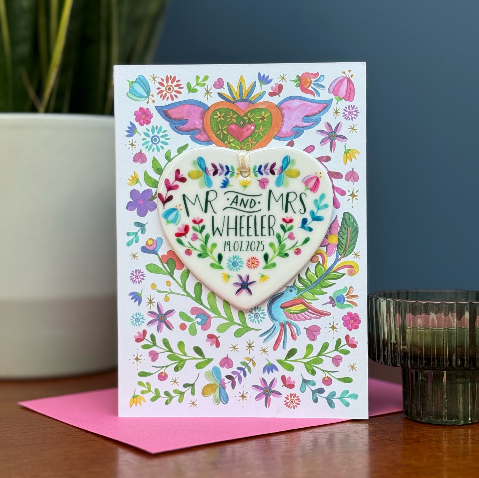 Mexican Wedding Card With Personalised Ceramic Keepsake - Mexican Folksy Wedding Card