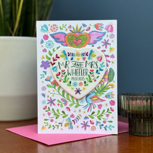 Mexican Wedding Card With Personalised Ceramic Keepsake - Mexican Folksy Wedding Card