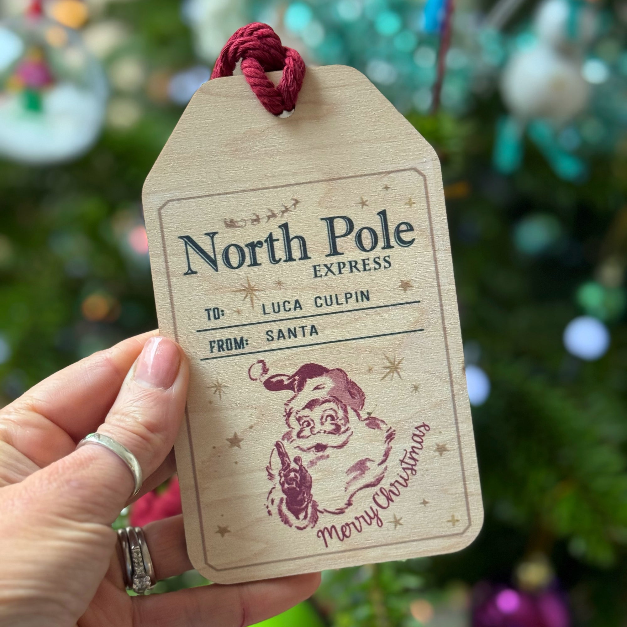 Wooden Christmas Sack name tag 