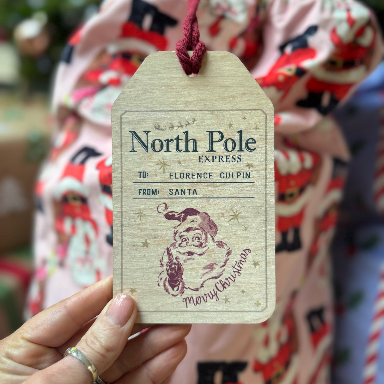 Wooden North Pole tag for sack