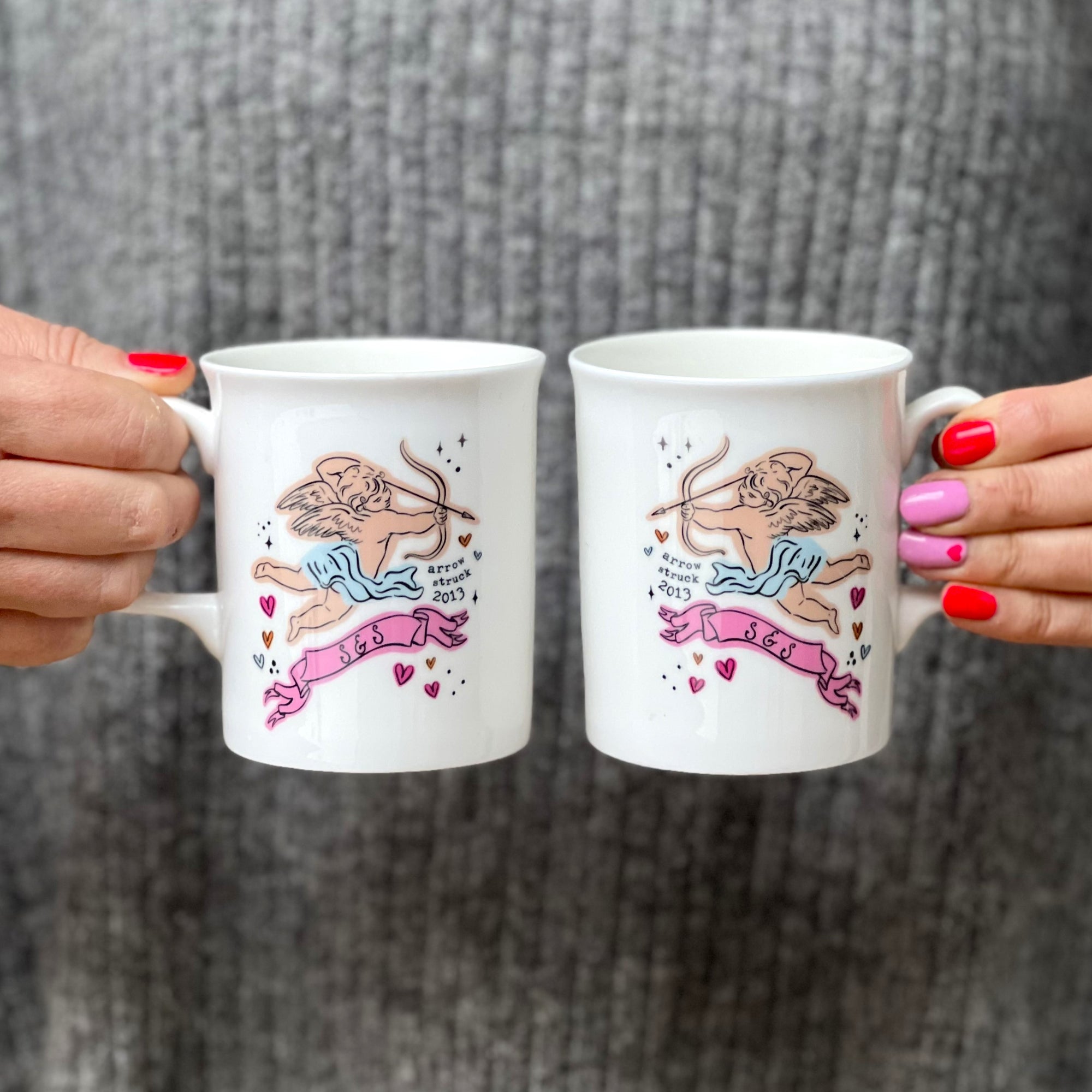 Bone China Couple's Mug Set with Cupid Design