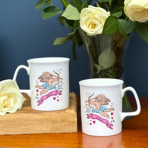 Bone China Couple's Mug Set with Cupid Design