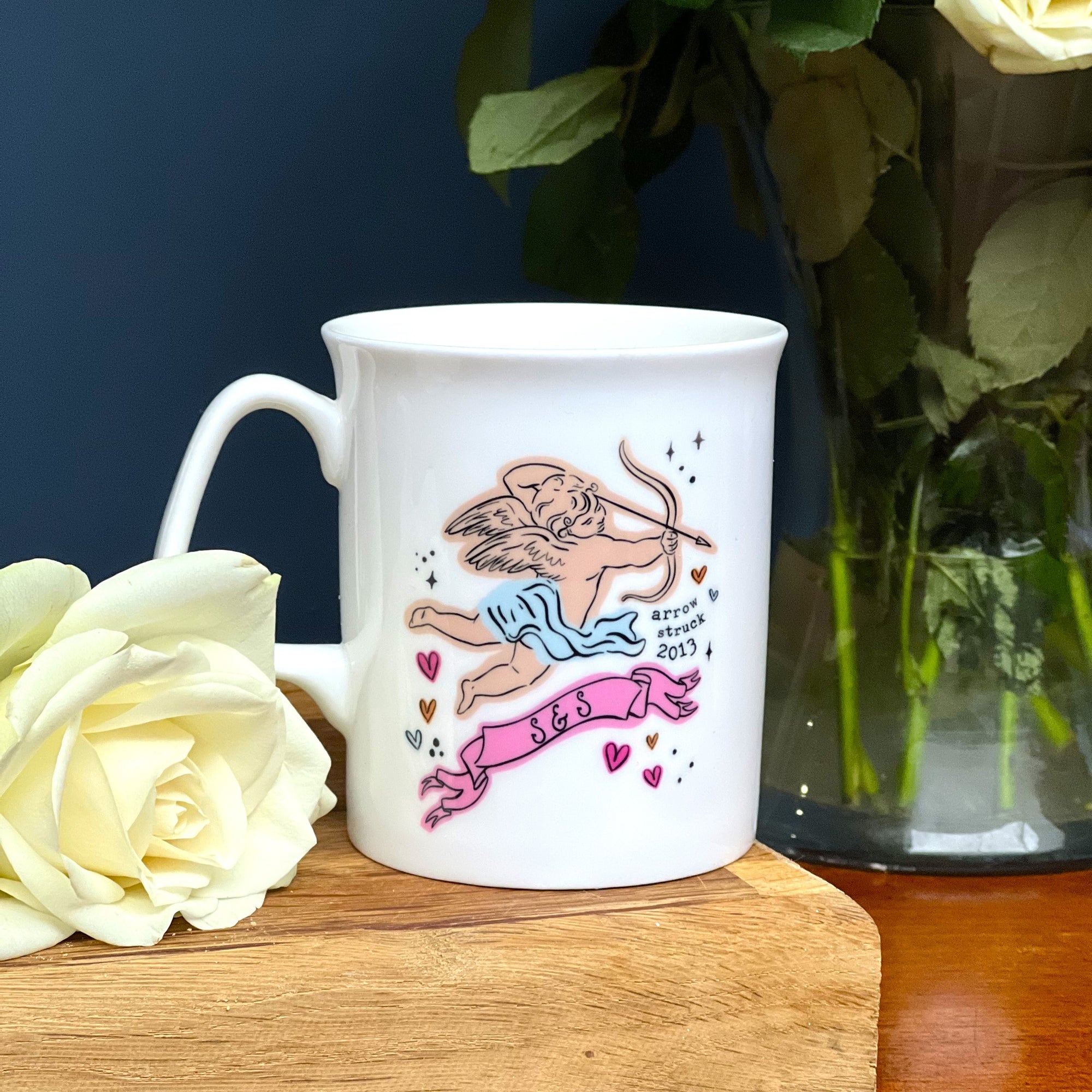 Bone China Couple's Mug Set with Cupid Design