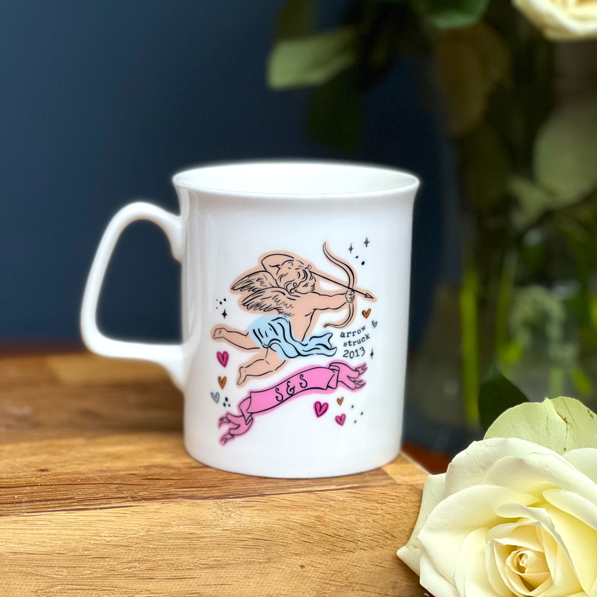 Bone China Couple's Mug Set with Cupid Design