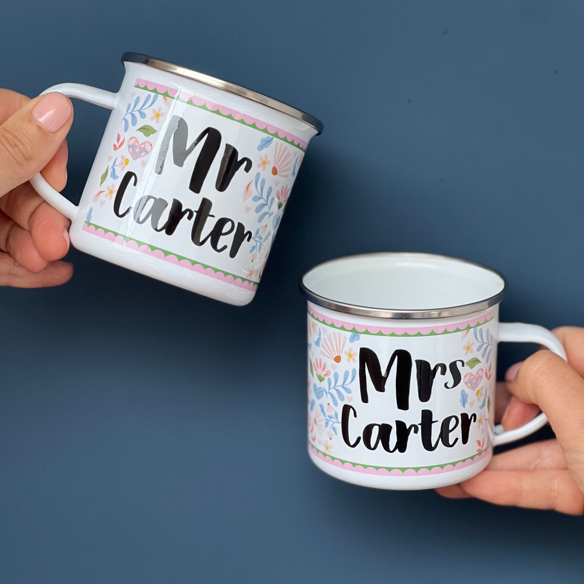 Couple's Folksy Enamel Mug Wedding Set