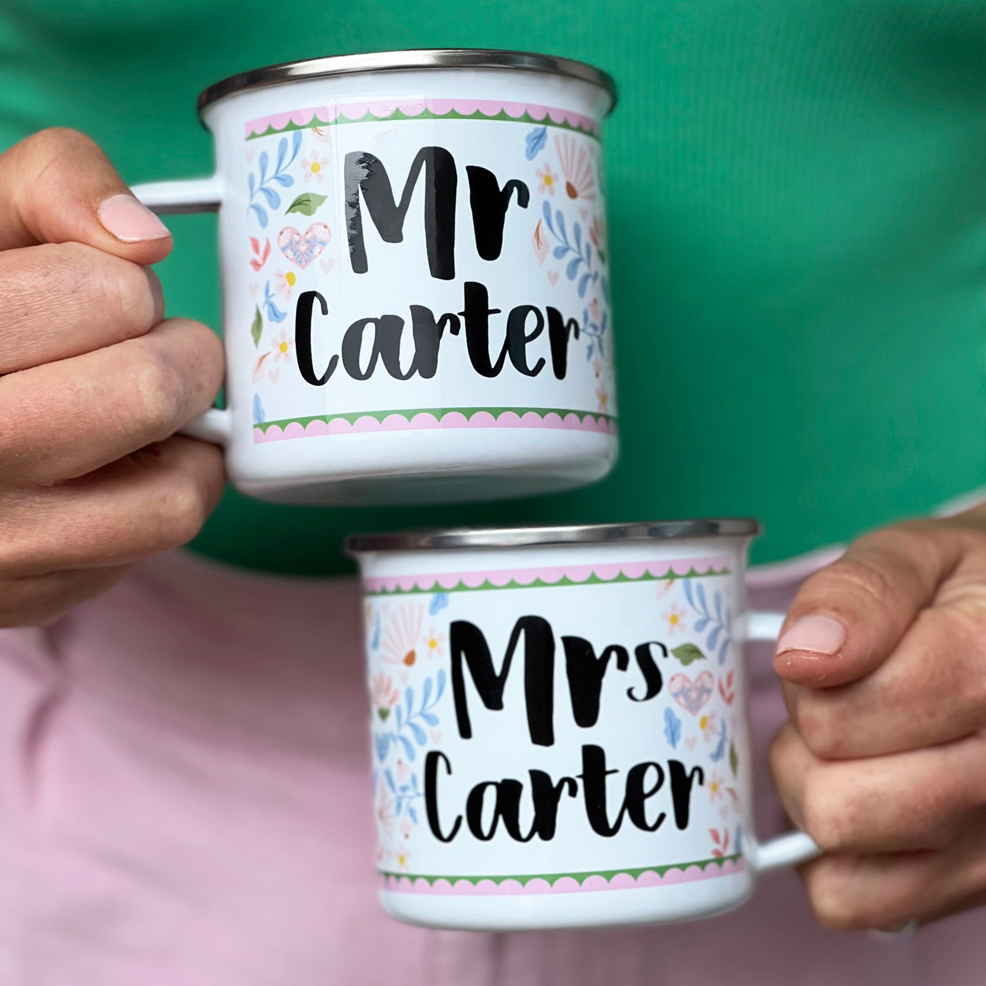 Couple's Folksy Enamel Mug Wedding Set