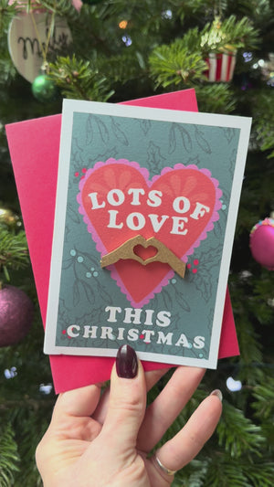 Lots of love this Christmas, Christmas Card With 3D Gold Wooden Hands - Christmas card for Wife - Christmas card for Husband