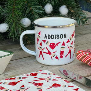 Christmas Enamel Mug with Santa's little Helper Design