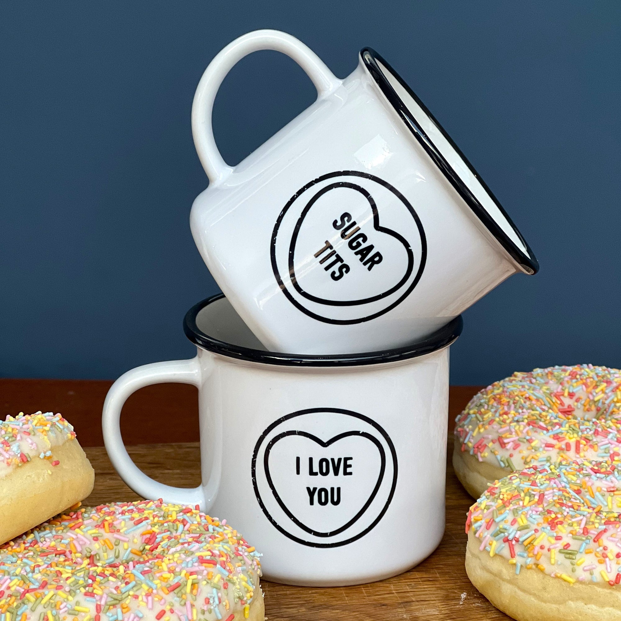 monochrome love heart china mug