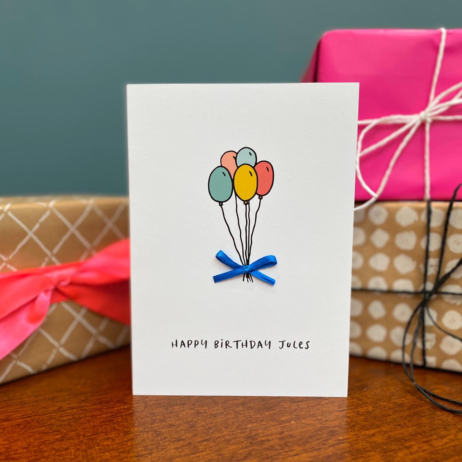 Balloons Personalised Birthday Card With Bow