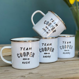 FAMILY PERSONALISED ENAMEL MUGS SET -  With College Font