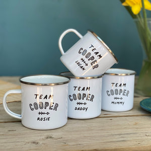 FAMILY PERSONALISED ENAMEL MUGS SET -  With College Font