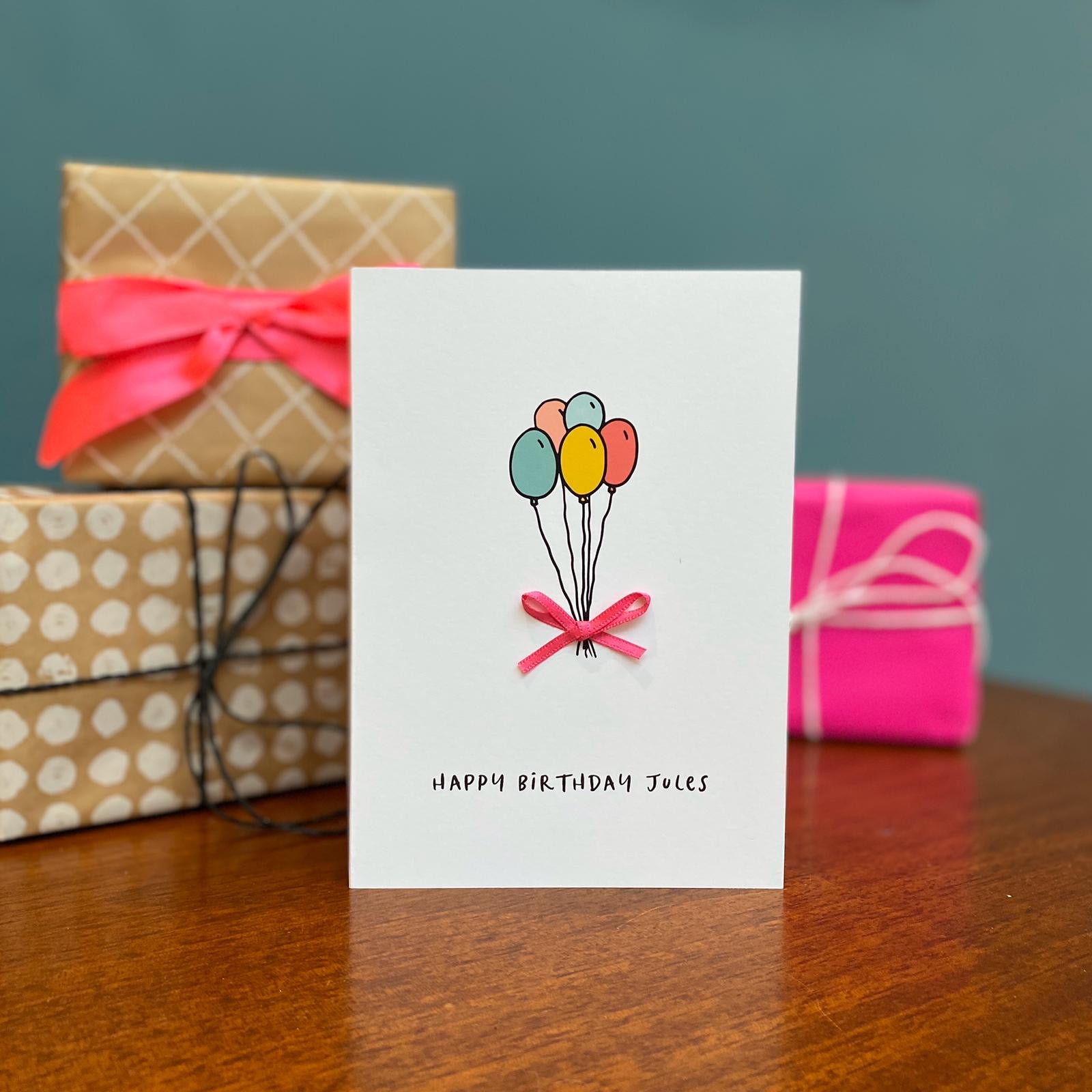 Balloons Personalised Birthday Card With Bow
