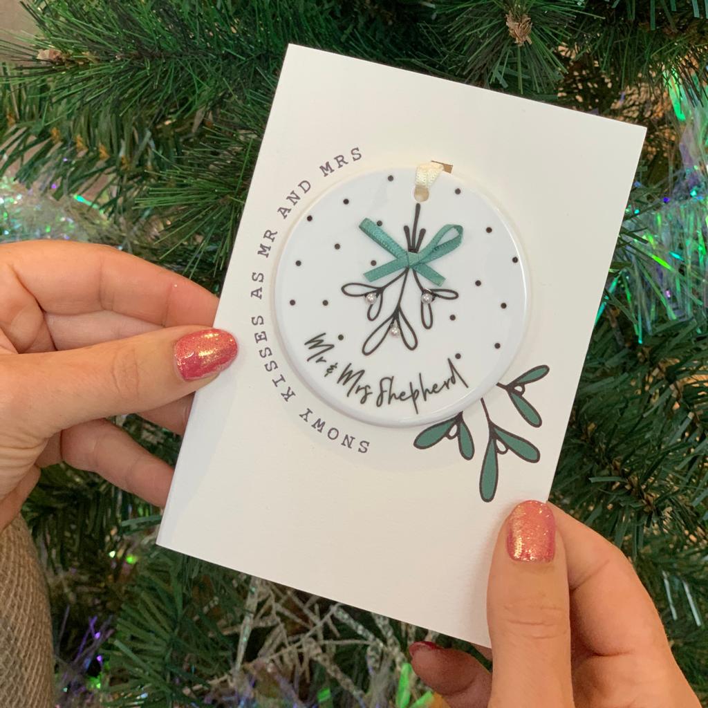 Mr And Mrs Christmas Card And Christmas Tree Decoration