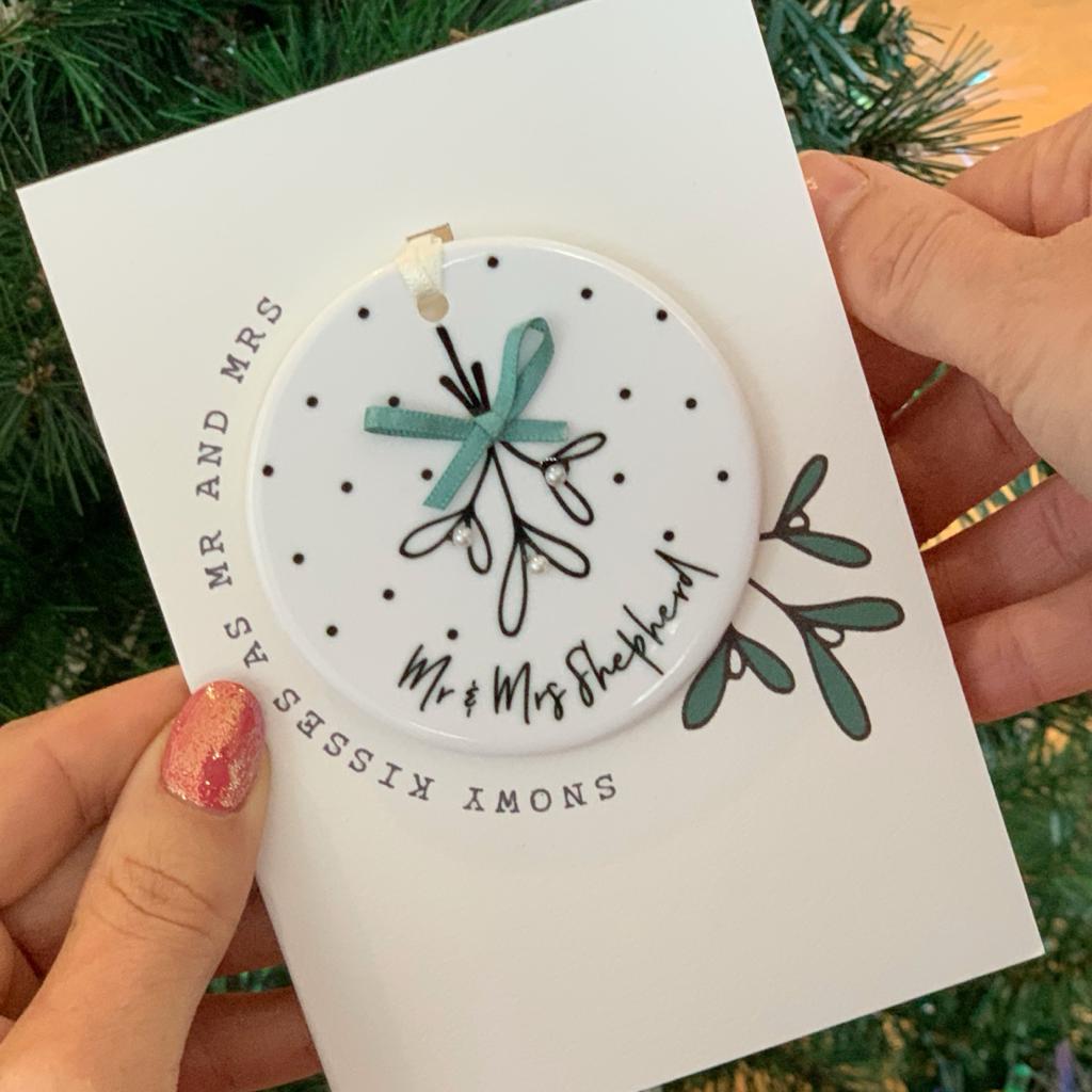 Mr And Mrs Christmas Card And Christmas Tree Decoration