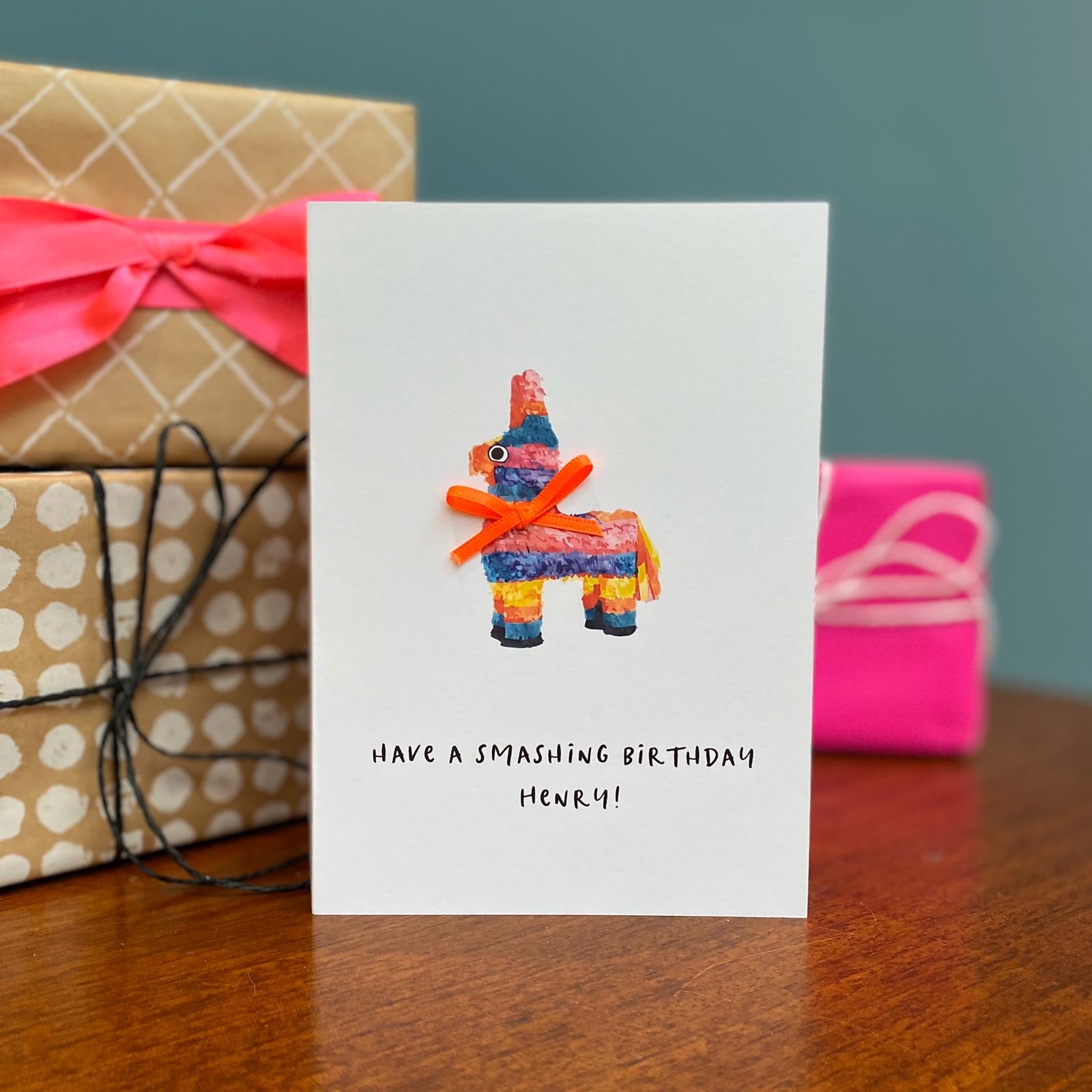 Pinata Personalised Birthday Card With Bow