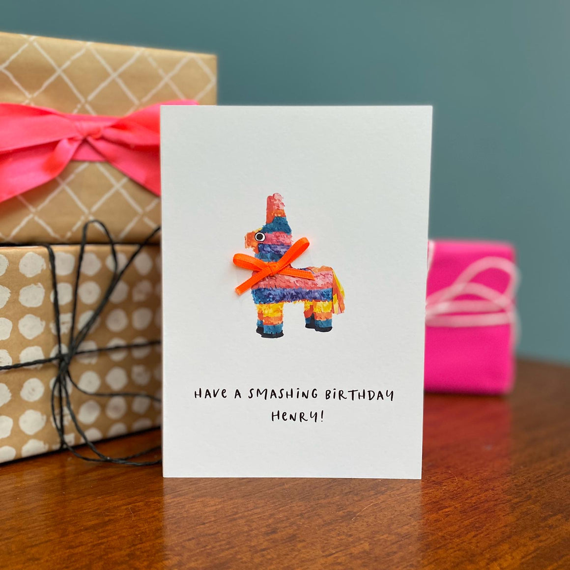 Pinata Personalised Birthday Card With Bow
