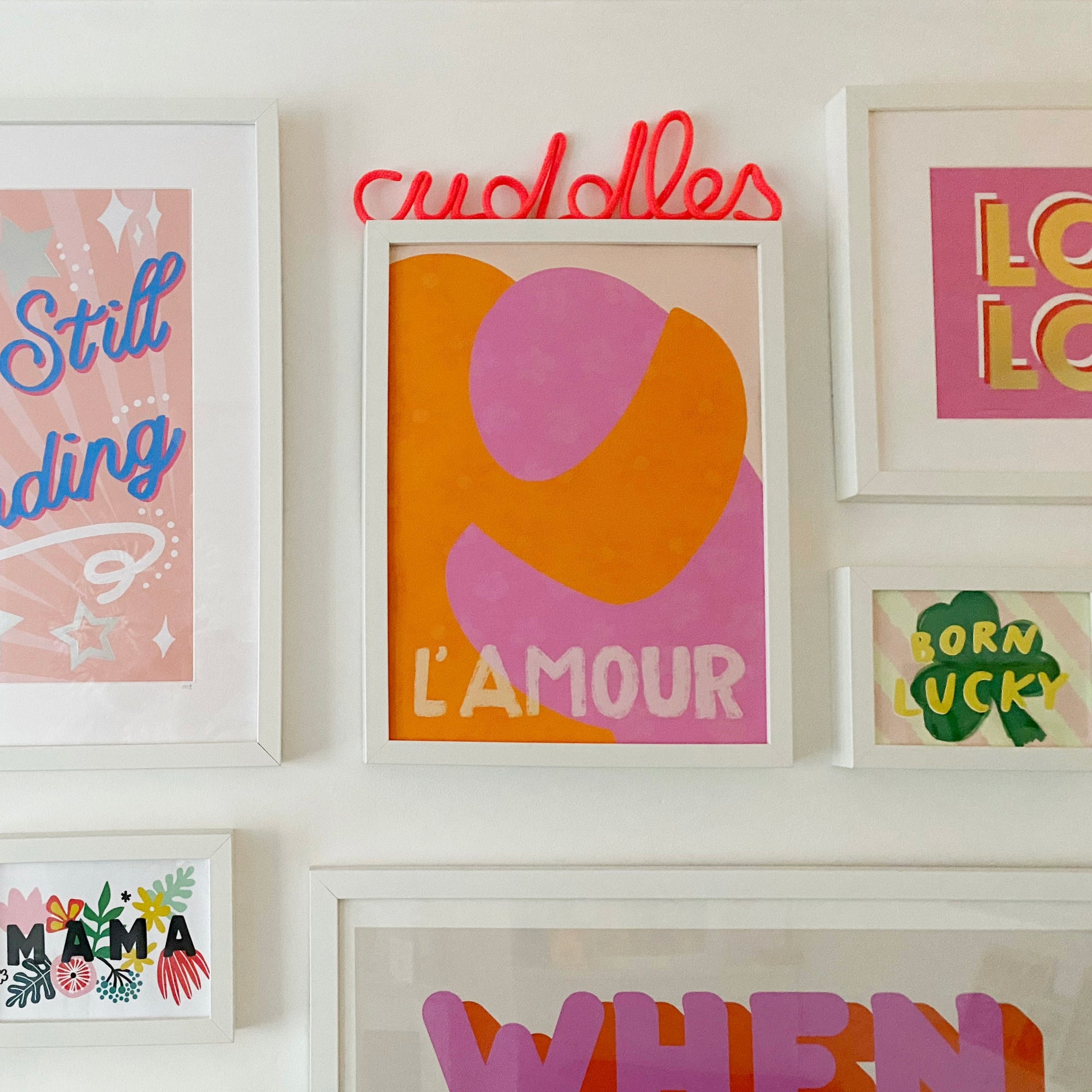 Abstract L'Amour Print in Orange and Pink 