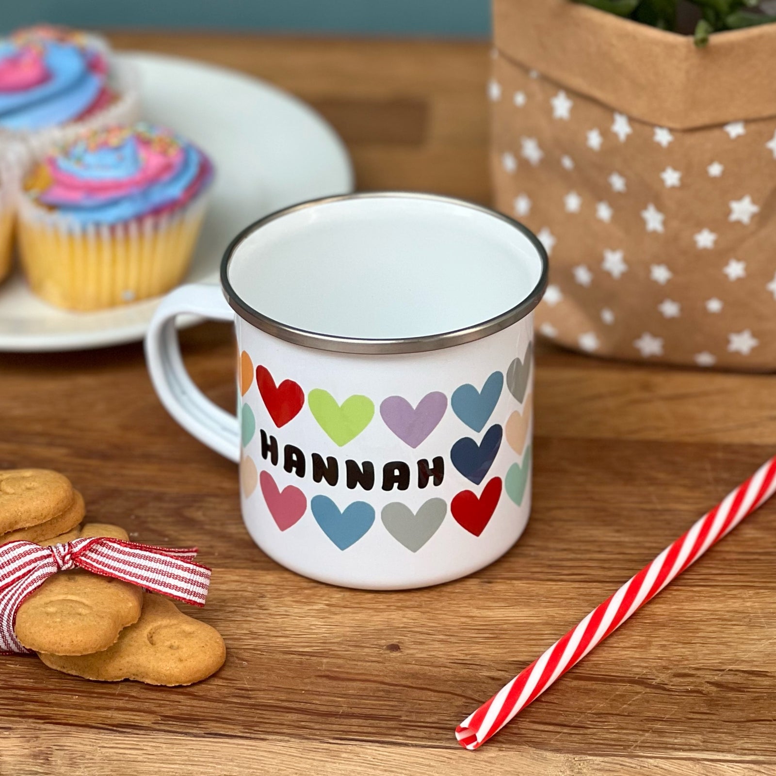 Colourful Hearts Enamel Mug