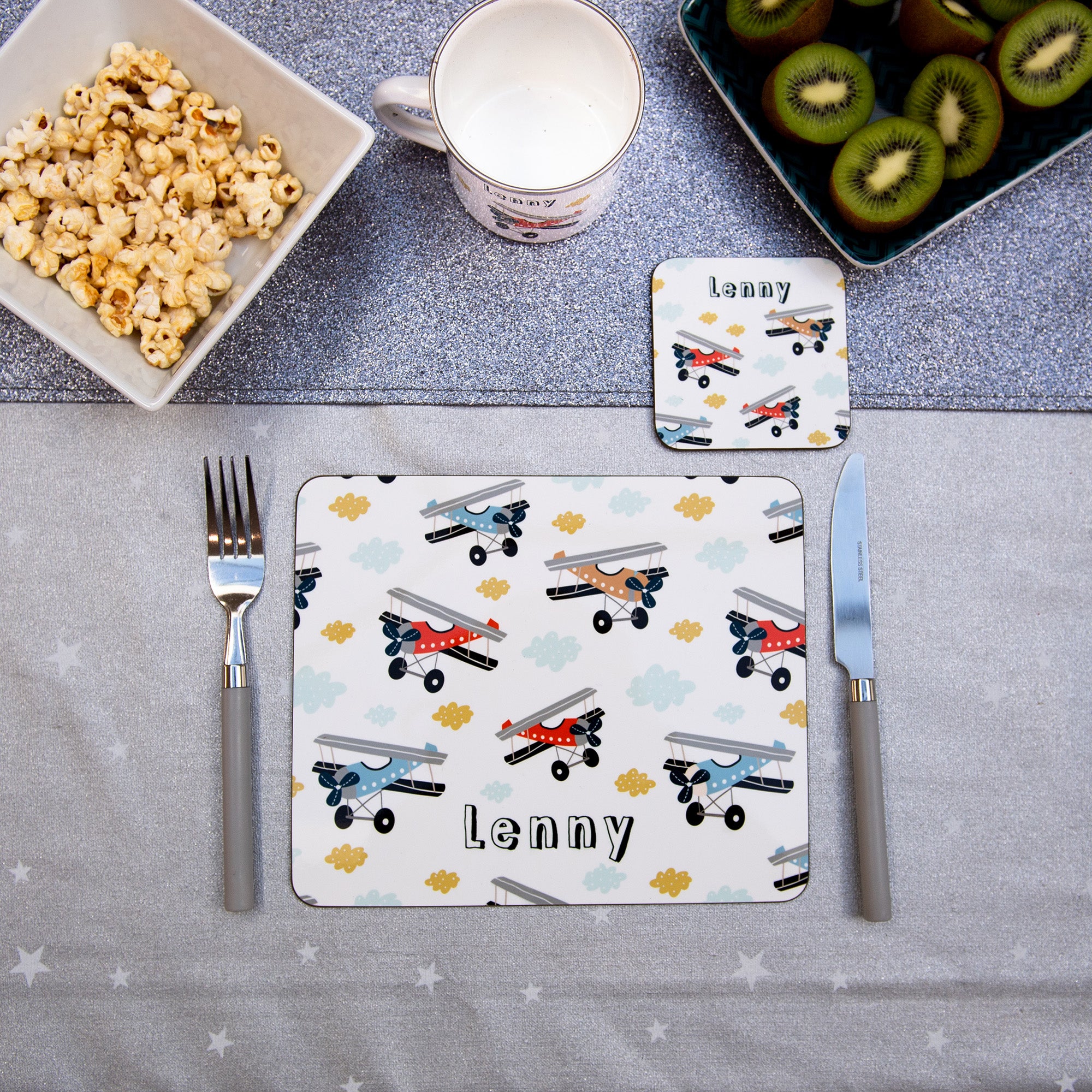 Childrens Personalised Enamel Mug with vintage aeroplane