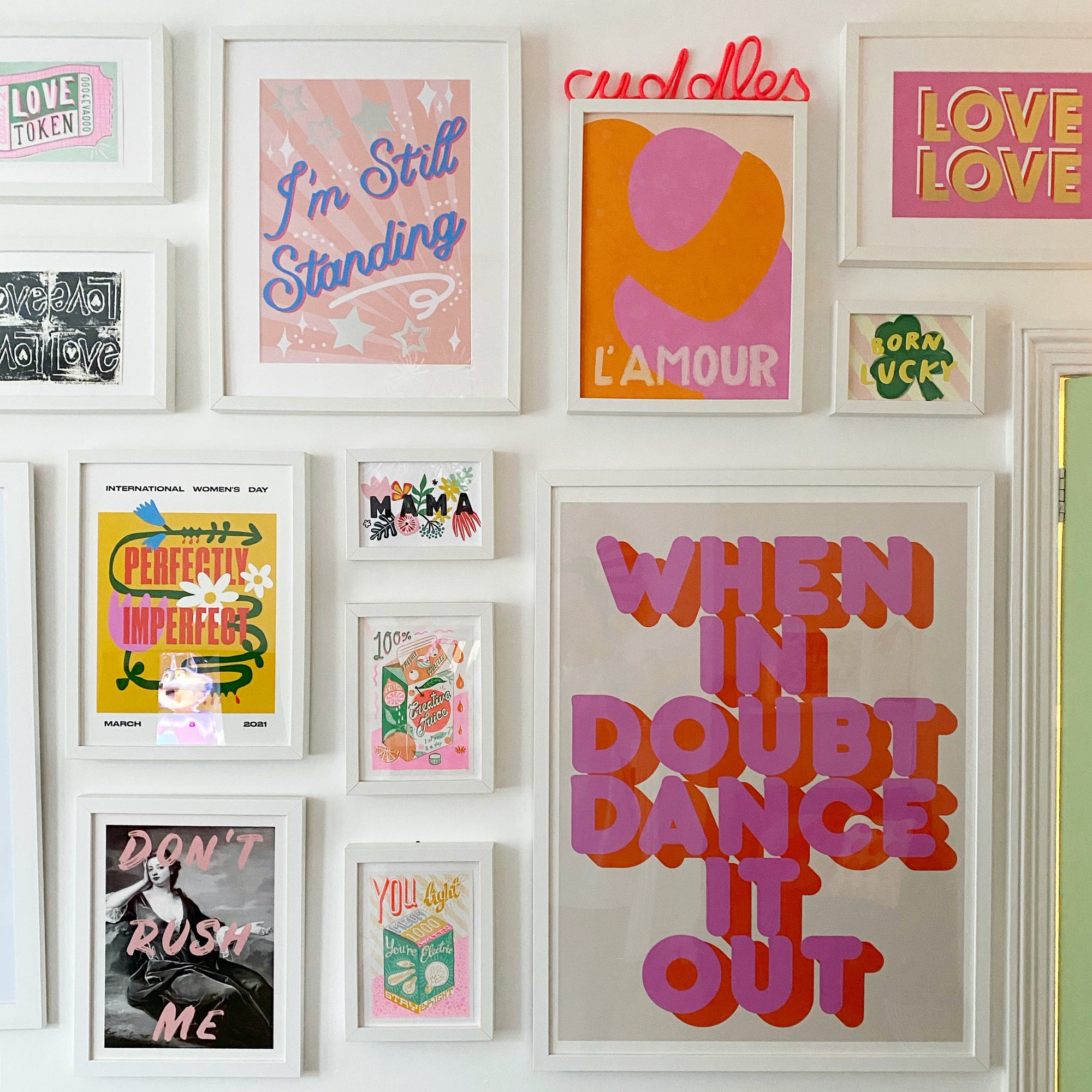 Colourful Gallery wall with various print 