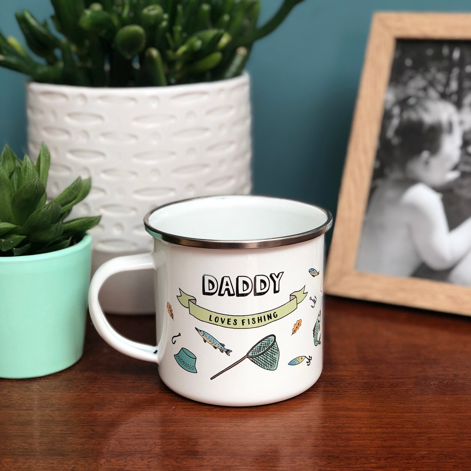 Personalised Fishing themed Enamel Mug - Hendog Designs