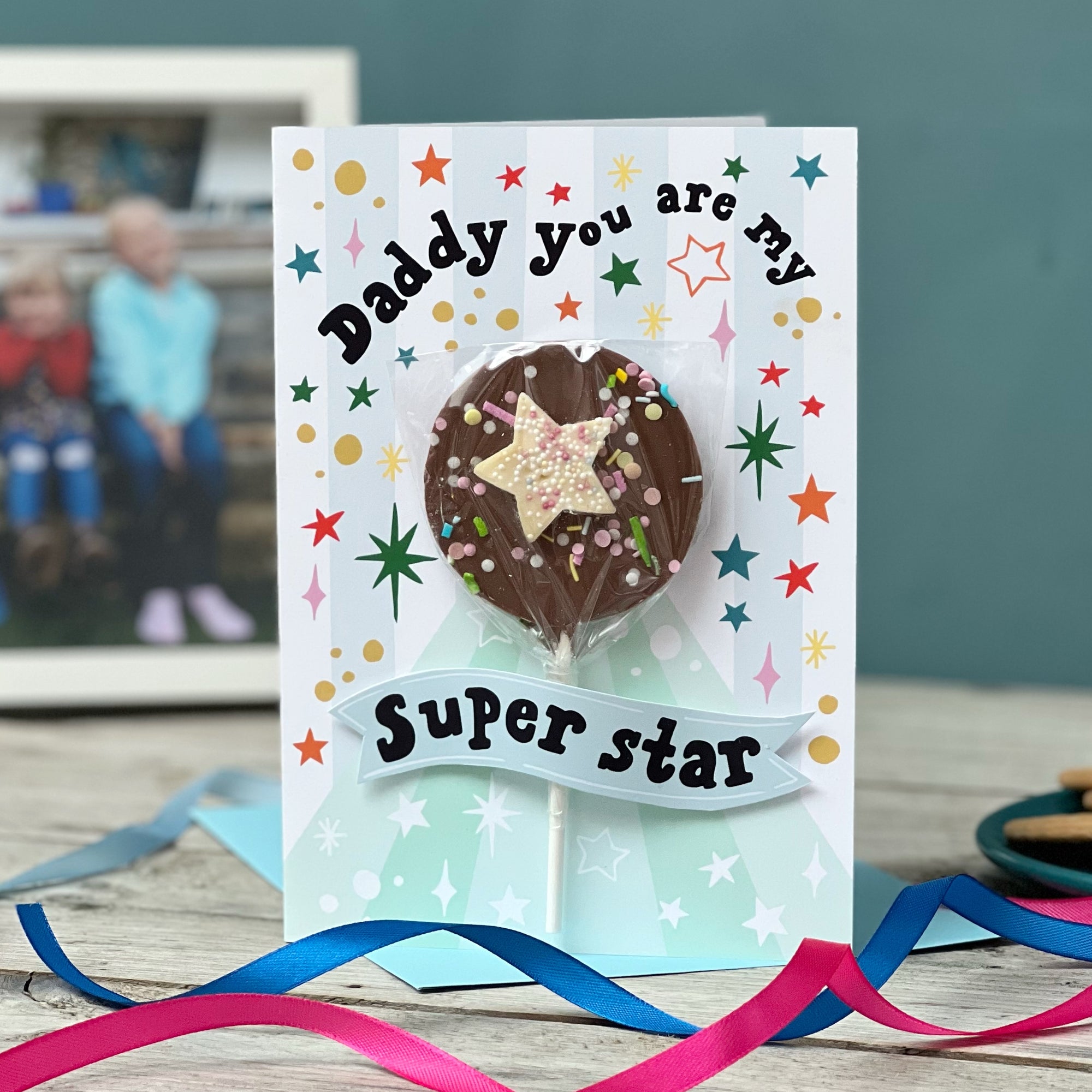 Fathers Day 'Daddy you are my super star' Card with Chocolate lollipop