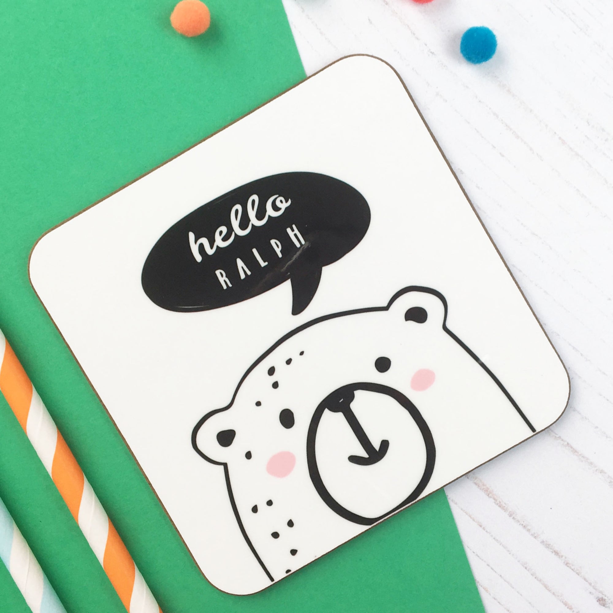 Hello Bear Coaster - Hendog Designs