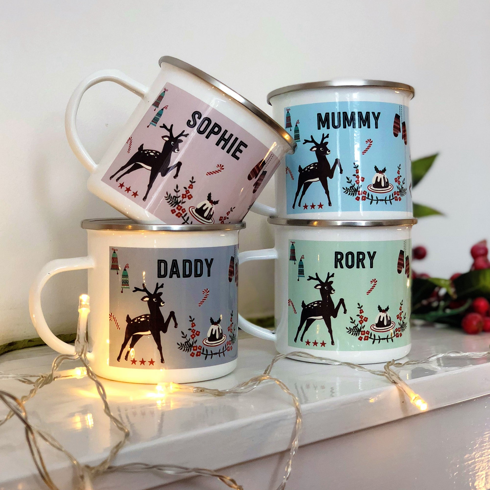 Kitsch Christmas Enamel Mugs