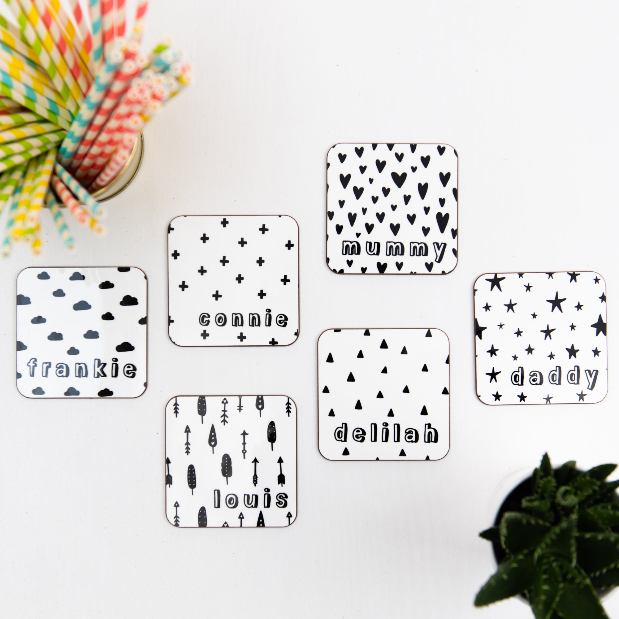 Monochrome Personalised Coaster - Hendog Designs