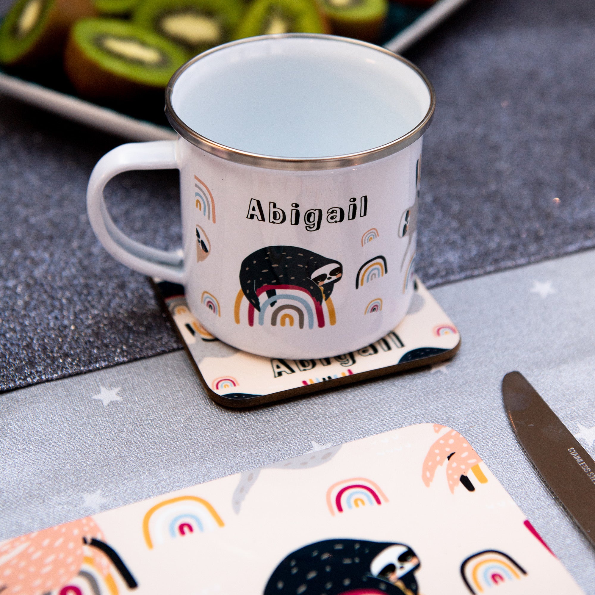 Sloths & Rainbows Placemat, Coaster & Enamel Gift Set