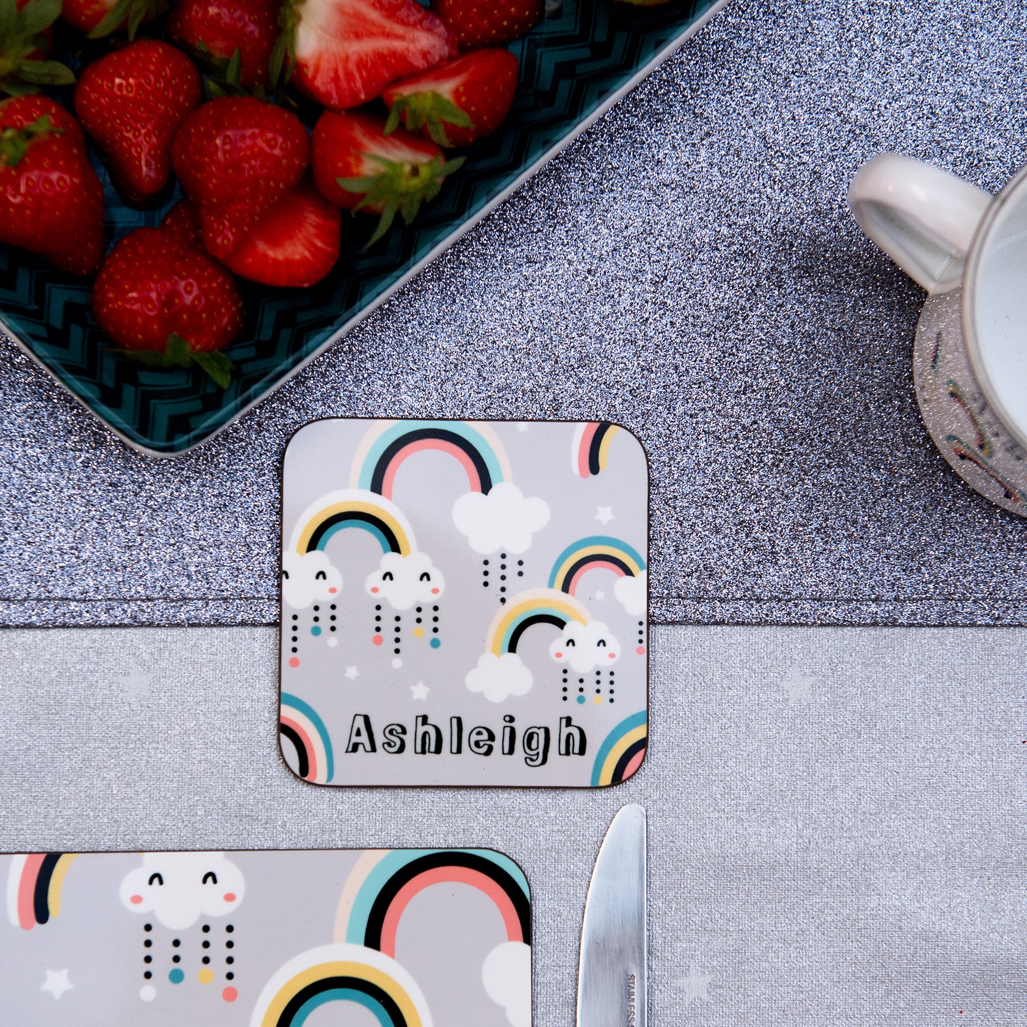 Rainbows Placemat, Coaster & Enamel Gift Set