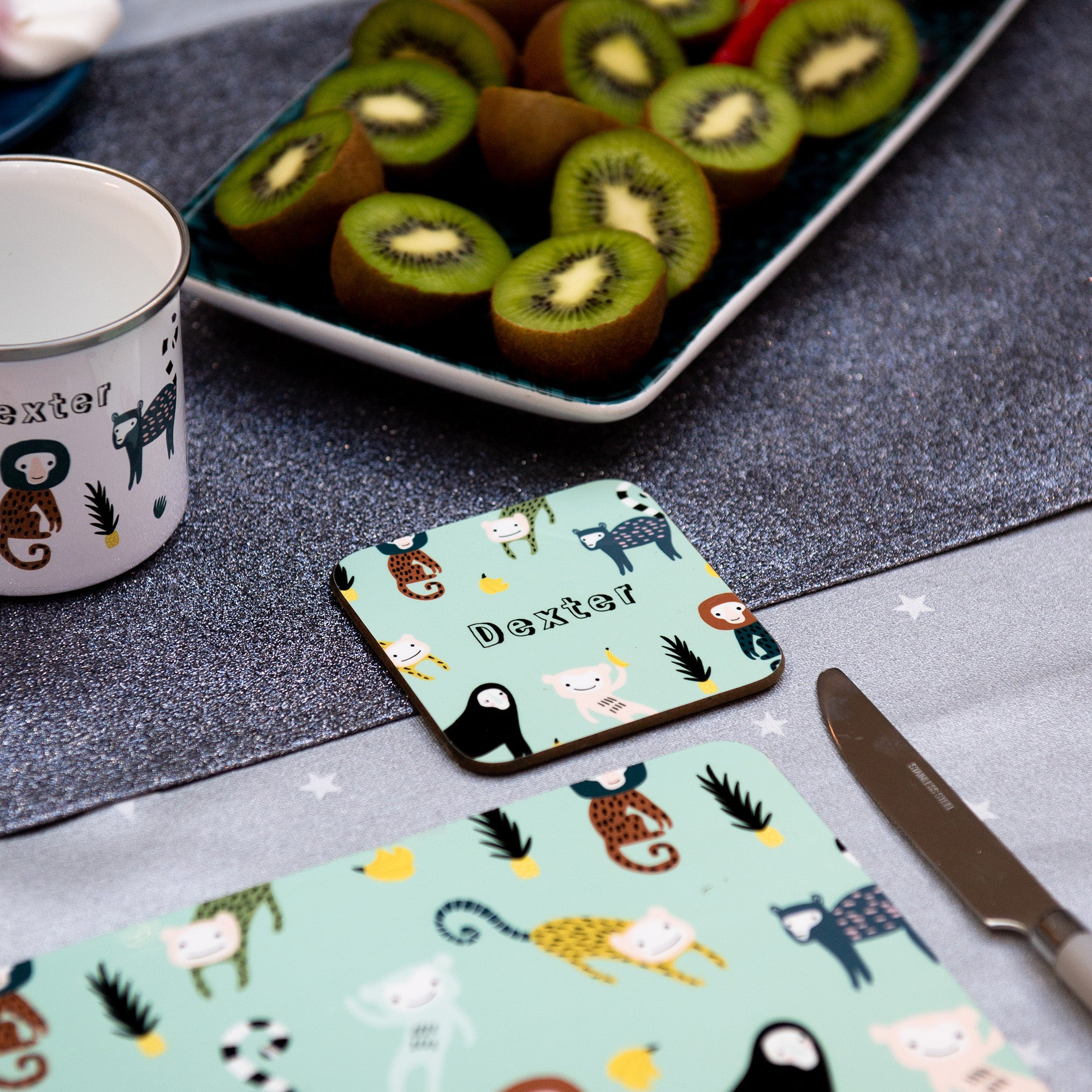 Monkeys Placemat, Coaster & Enamel Gift Set